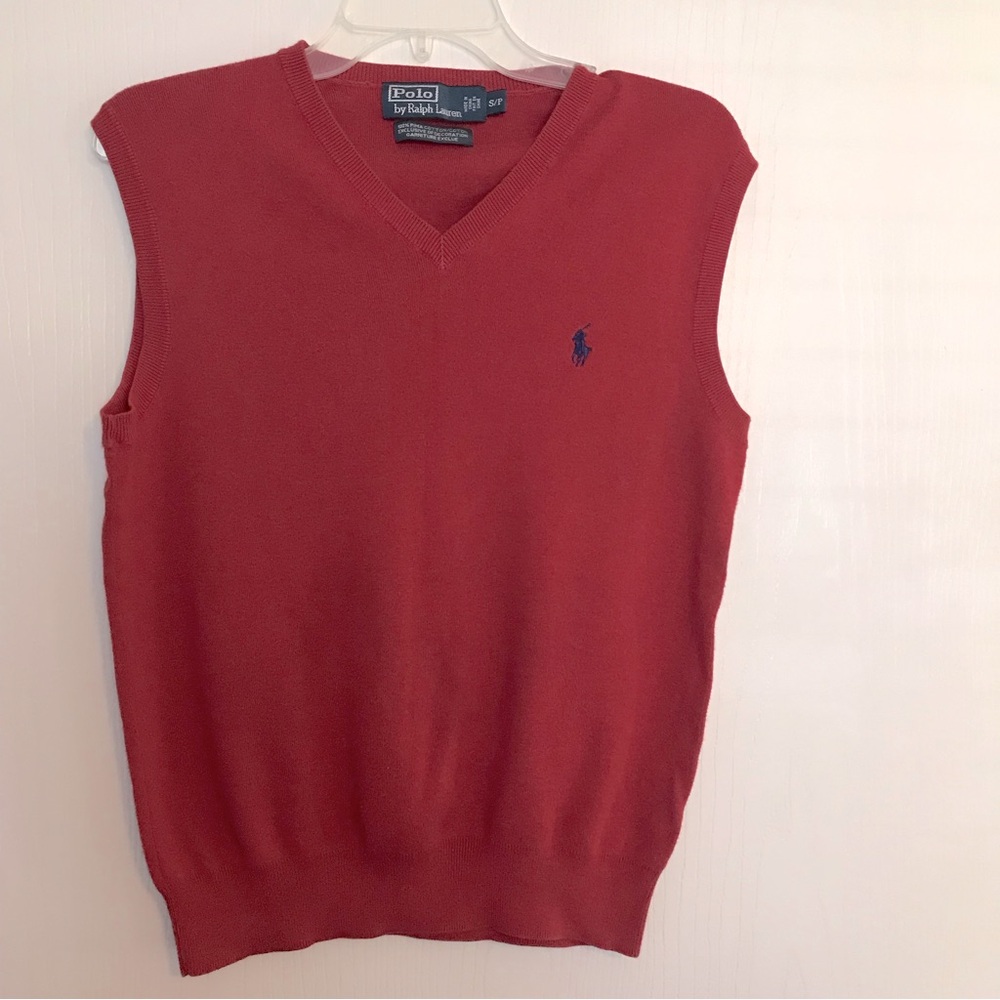 Polo Ralph Lauren sweater vest S/P solid red navy pony.